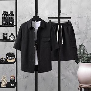 Two-Piece Set Toddler Boy's Solid Short Sleeve Shirt &