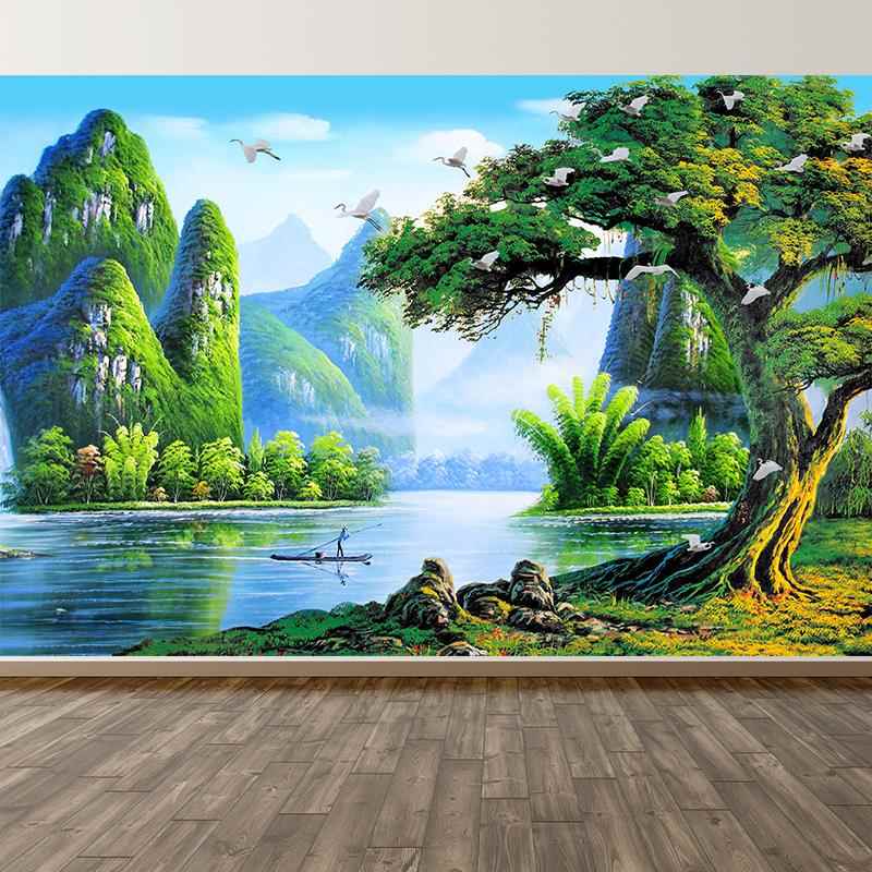贵州山水贴画简约客厅装饰挂画横版贴纸画有框墙贴自防水不褪色画