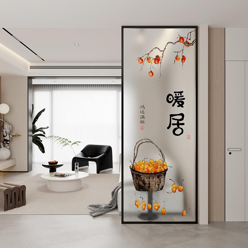 现代简约艺术玻璃屏风客厅洗手台玄关入户门装饰遮挡带画铁艺隔断