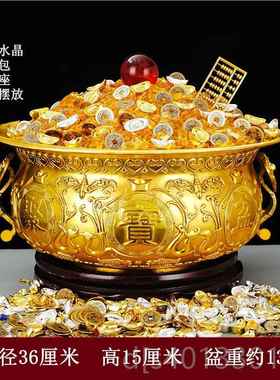 高档纯铜聚宝盆招件财家用香炉聚客厅工艺品装饰摆中式财大号送礼