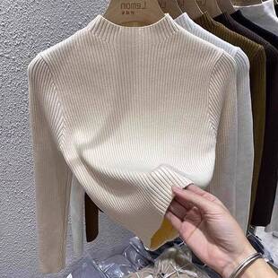 半高领针织打底衫女内搭皮草上衣秋冬高级感冬天加厚中领短款毛衣