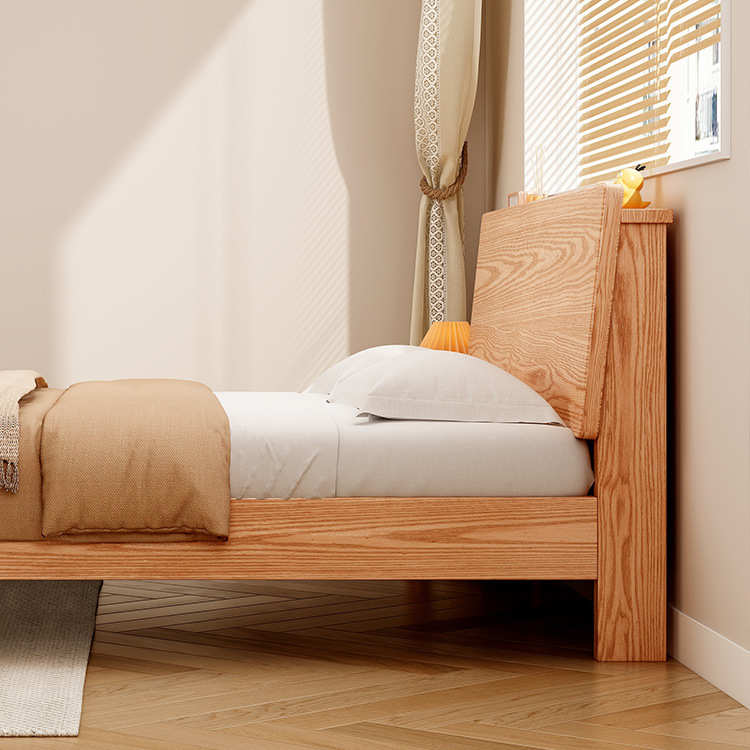 实木床简约现代1米8双人床工厂直销家用原木色1.5米橡木单人床架