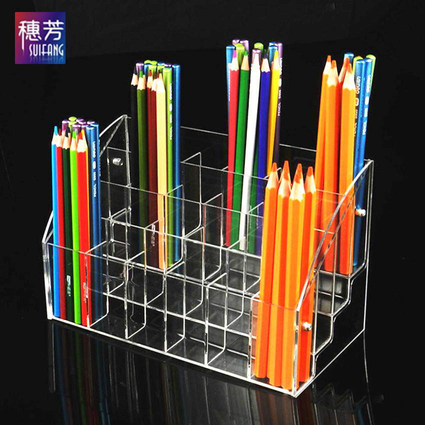 亚克力笔架 文具店专用笔收纳盒 透明圆珠中性笔架 眉笔 化妆笔筒