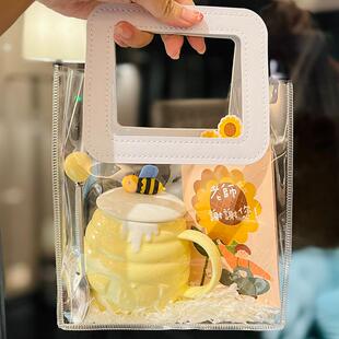 可爱小蜜蜂杯子女生超萌陶瓷马克水杯带盖勺送闺蜜生日礼物咖啡杯