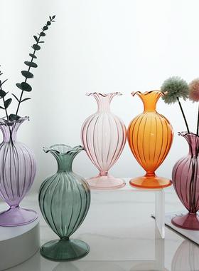 欧式复古简约玻璃口大肚子系列玻璃花瓶客厅家居书房床头装饰百合