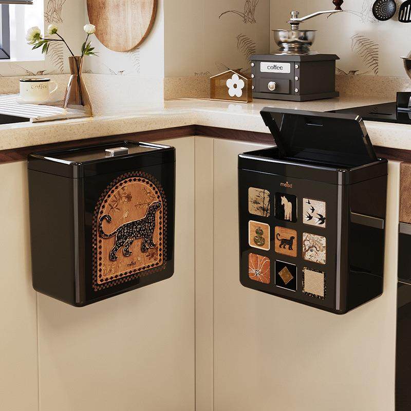 厨房悬挂式垃圾桶大容量免弯腰可移动中古风家用壁挂桶舞泓无