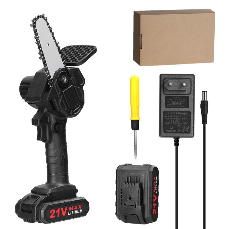 6寸 21V 充电式电链锯 家用型手持伐木砍树锯 手提锂电锯园林工具