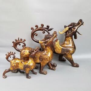 纯铜貔貅福字印花皮丘朝天吼独角兽妙音铜艺家居办公铜工艺品摆件
