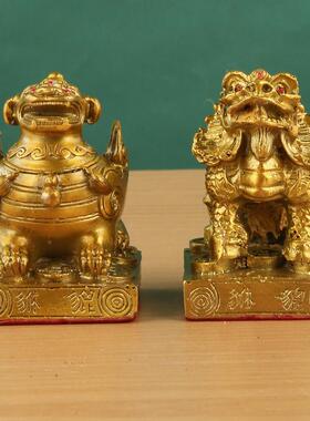 铜方底貔貅摆件一对单角双角铜貔貅摆件公母貔貅一对家居摆件