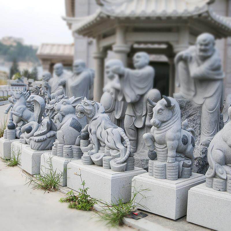 石雕十二生肖摆件花岗岩12生肖汉白玉动物鼠牛虎兔龙马羊狗鸡狗猪