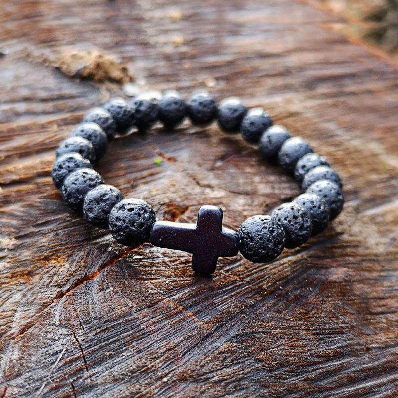 Natural Stone Bracelets Cross Men Women Chain Jewelry Gifts - 实物图