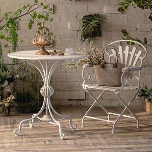 法式复古下午茶桌椅组合花园庭院阳台白色铁艺做旧茶几网红小圆桌