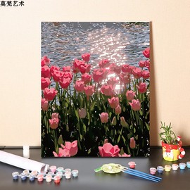 数字油画diy手工填充郁金香花卉客厅卧室装饰画手绘涂色油彩画画