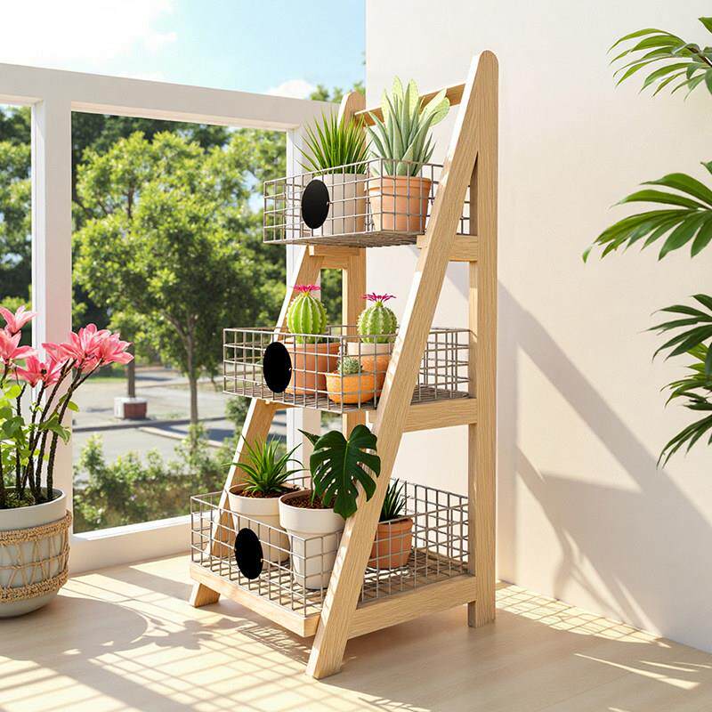 实木阳台花架子客厅落地式多层置物架铁艺花架子户外庭院花盆架