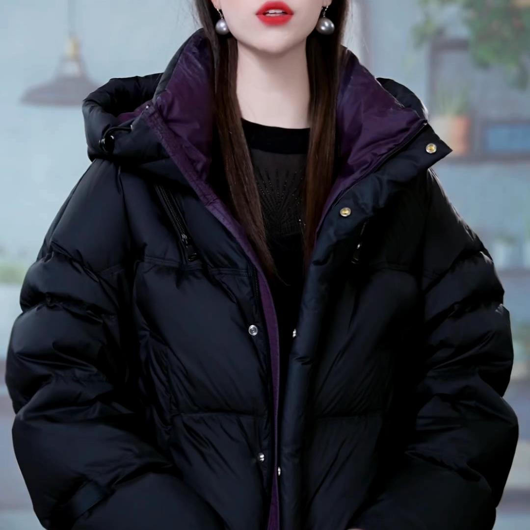 新品黑色连帽短款羽绒服女2026新款冬季妈妈装加厚保暖小个子显瘦