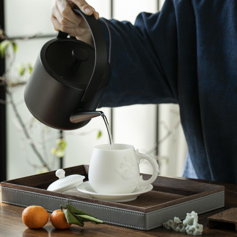 念云居素烧羊脂玉咖啡杯碟套装白瓷个人专用茶杯家用精致马克杯