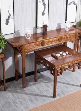 中式实木条供香案台家用玄关案桌桌佛台财神台佛榆NQZ木农村中堂