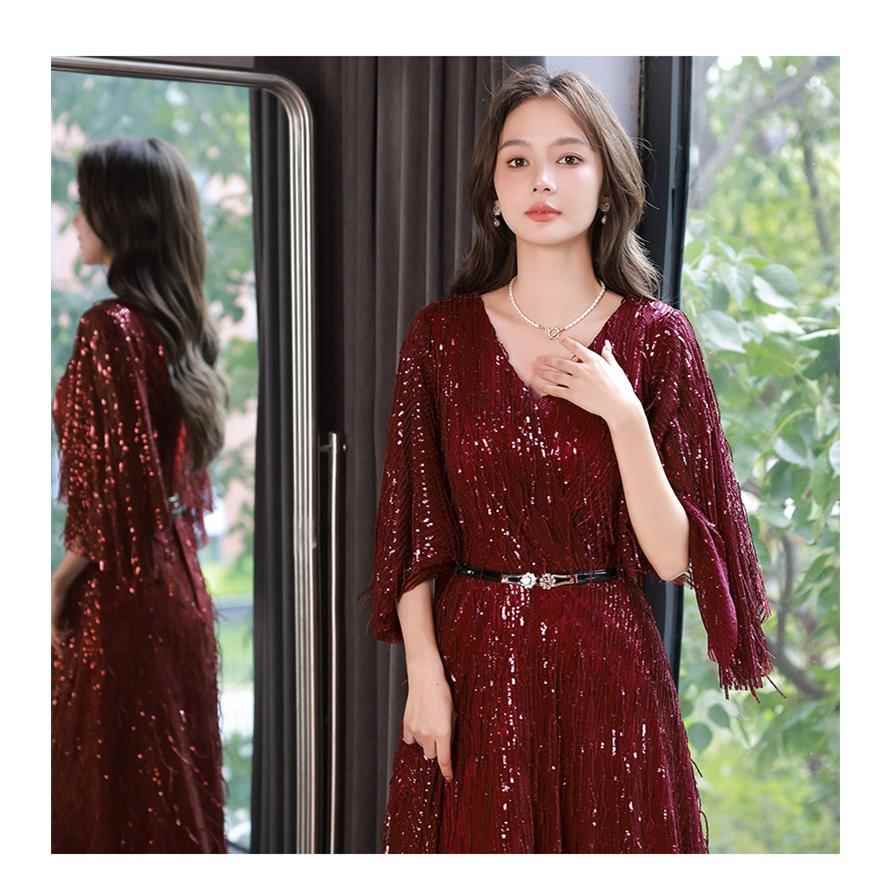 正品大码尺晚礼瘦服女胖mm 宴会气质20斤加肥显亮片长版主持年会