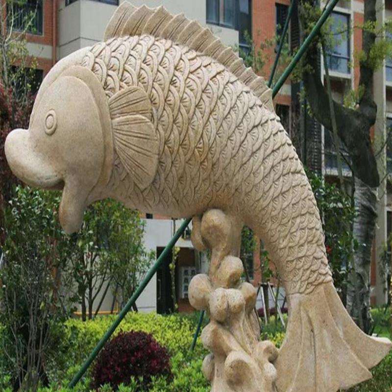 石雕喷水鱼吐水鲤鱼晚霞红石鱼雕塑别墅户外花园造景水池喷泉摆件