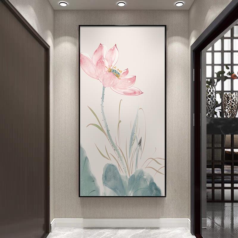 新中式荷花玄关装饰画入户正对门墙画走廊过道壁画九鱼图楼梯挂画图片