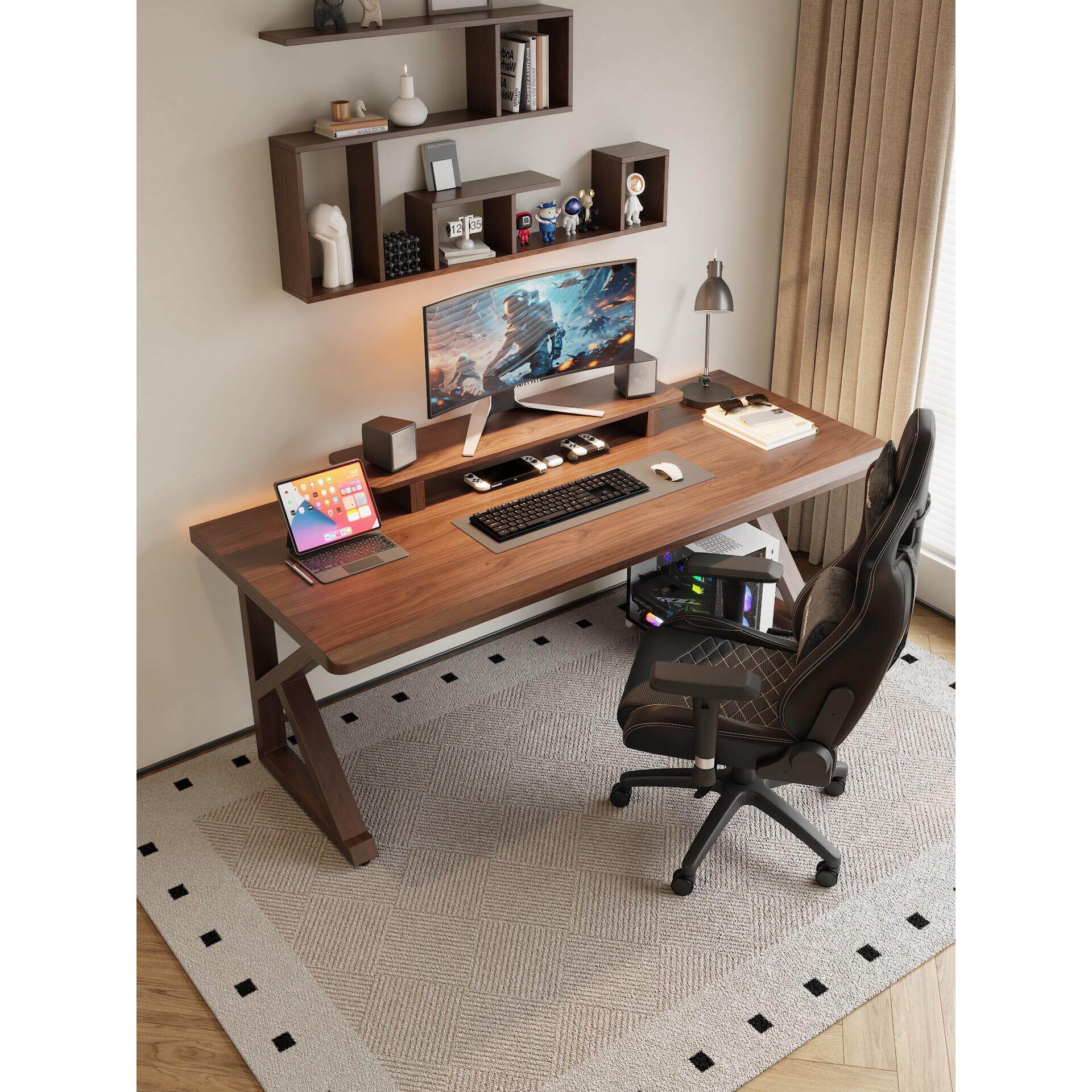 全实木双人电脑桌台式家用卧室电竞桌子飘窗小型学习写字办公书桌