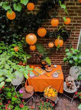 笼套装秋天20pcs纸灯庭院橙色笼背景纸灯感圆形橘色装饰景区氛围