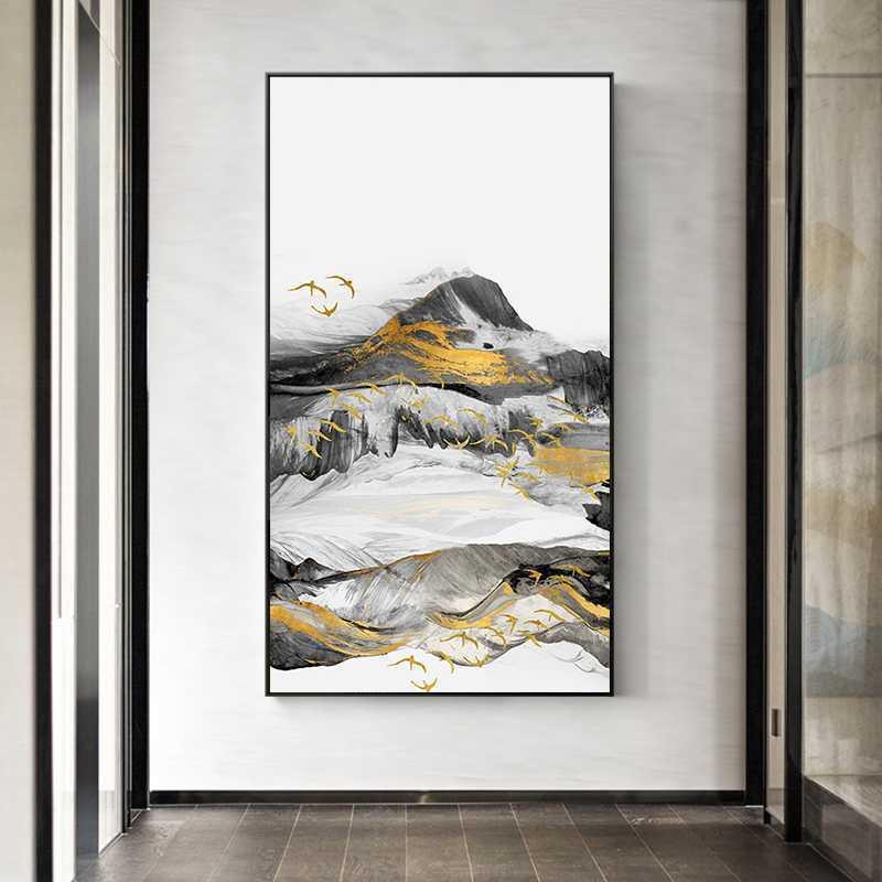 意境山水新中式玄关装饰画走廊过道竖款创意挂画简约大气壁画单幅