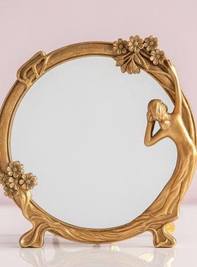 欧式宫廷复古侍女化妆镜梳妆台镜个性创意镜子摆件树脂工艺品