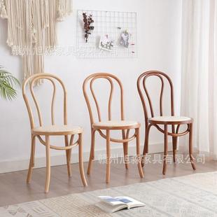 木法式 藤实木复椅古餐甜椅家用餐厅1原色靠背椅子品面包店索耐特
