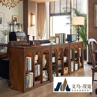 法式复古全实木沙发边柜半墙一体靠墙组合书柜电视柜置物收纳柜