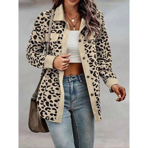 P 71249 Women's leopard print jacket coat 豹纹印花长袖女士夹