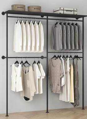 墙上金属衣柜壁挂式衣服展示架子家用卧室衣帽间双层货架定制组装