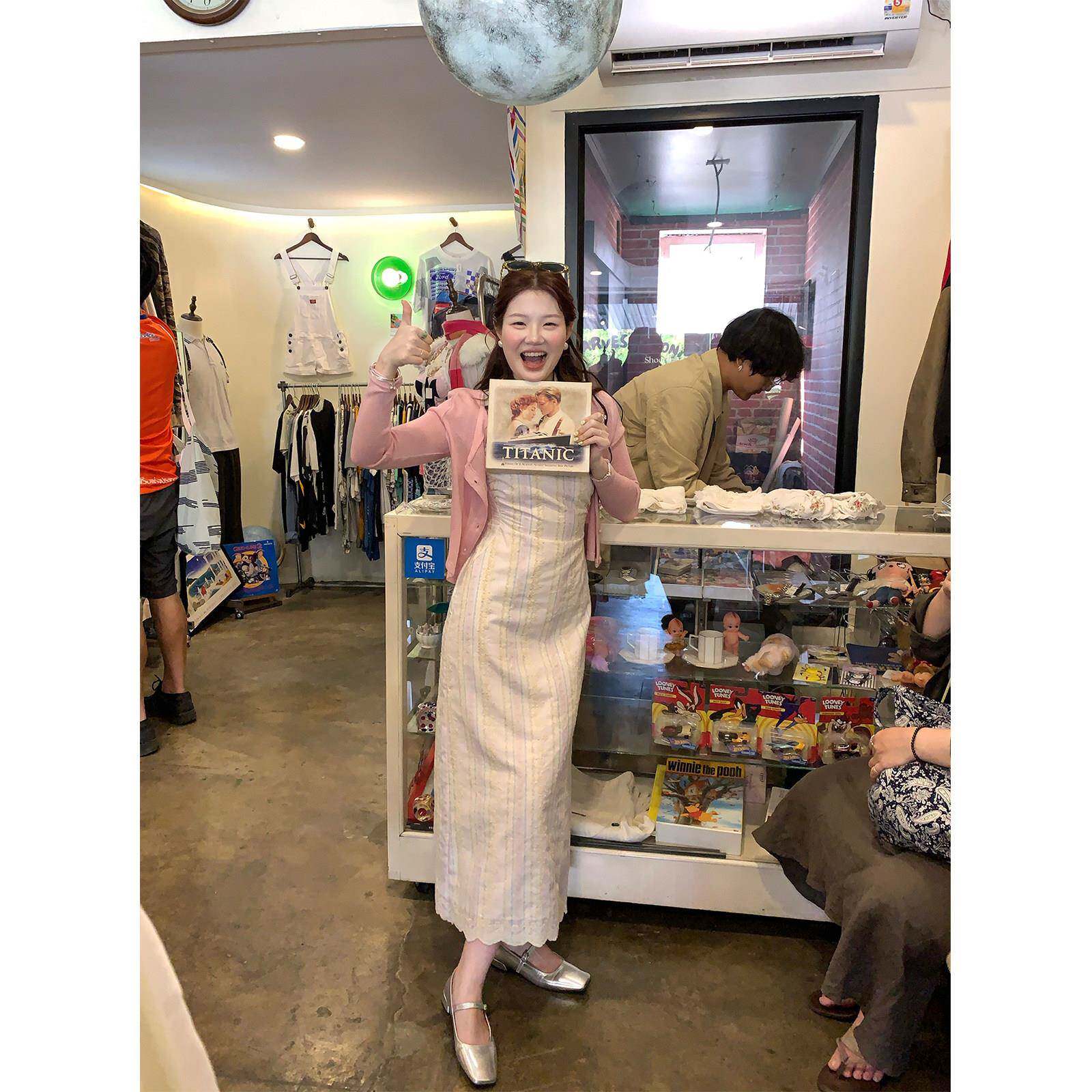 火火火【月白竹瑶】新中式条纹改良旗袍女碎花夏季花瓣袖连衣裙