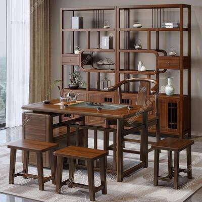 中式乌新木茶桌全套实木泡茶桌椅组合办公户室YAI阳台家用小型茶