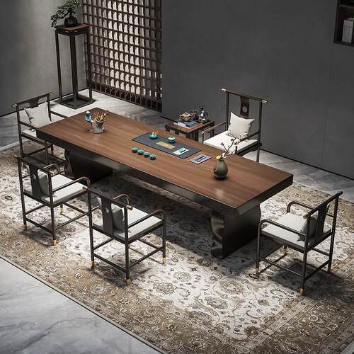 新中式实木大板茶桌一体一整套轻奢简约现代禅意办公室茶桌椅组合