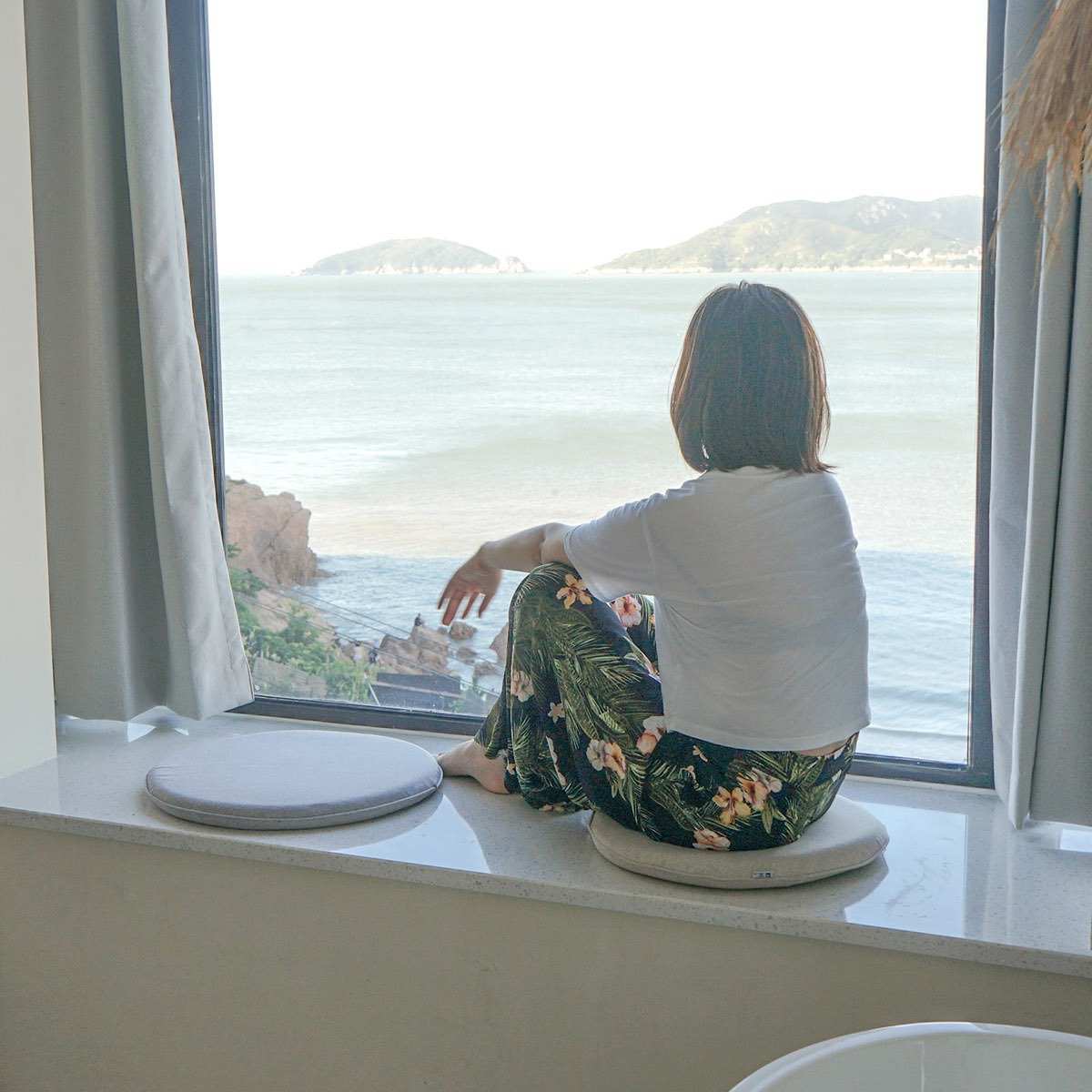 日式记忆棉圆形坐垫吧台飘窗榻榻米卡座简约中式纯色椅垫圆垫新款