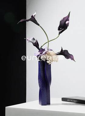 现代简约紫色扭曲异形餐厅精致树脂花器花瓶摆件样板间软装装饰品