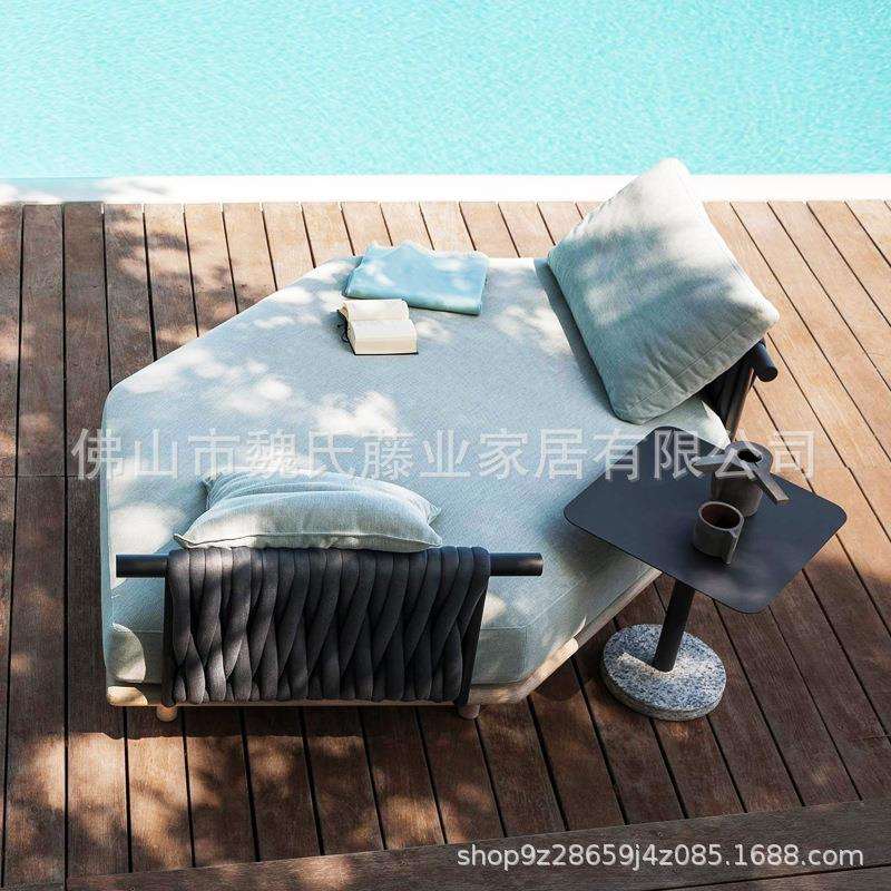 户外绳编沙发防水防晒别墅庭院花园藤艺实木转角茶几组合户外休闲