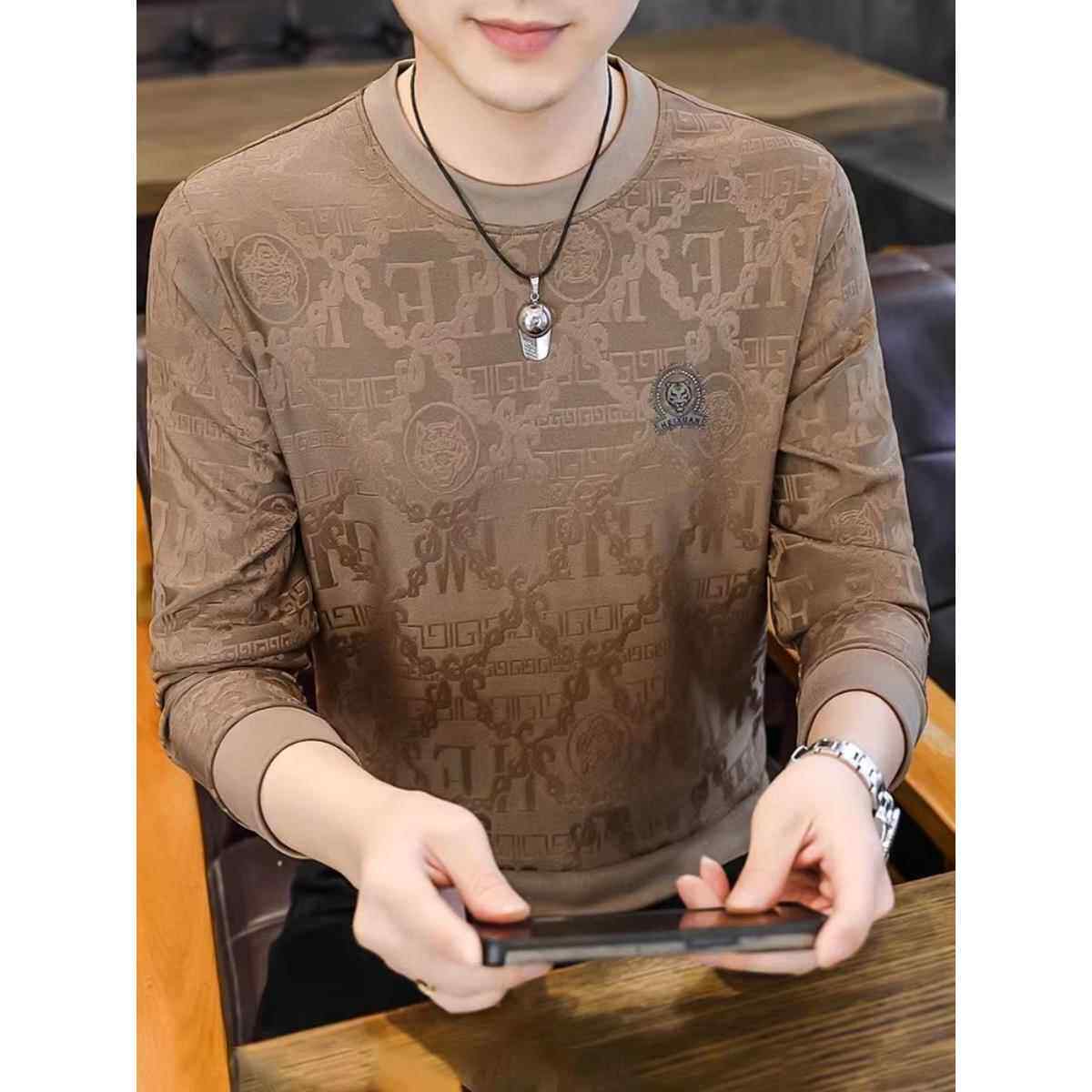 品牌运动衫男士春秋季圆领修身合身2025新潮流品牌长袖t恤男士经