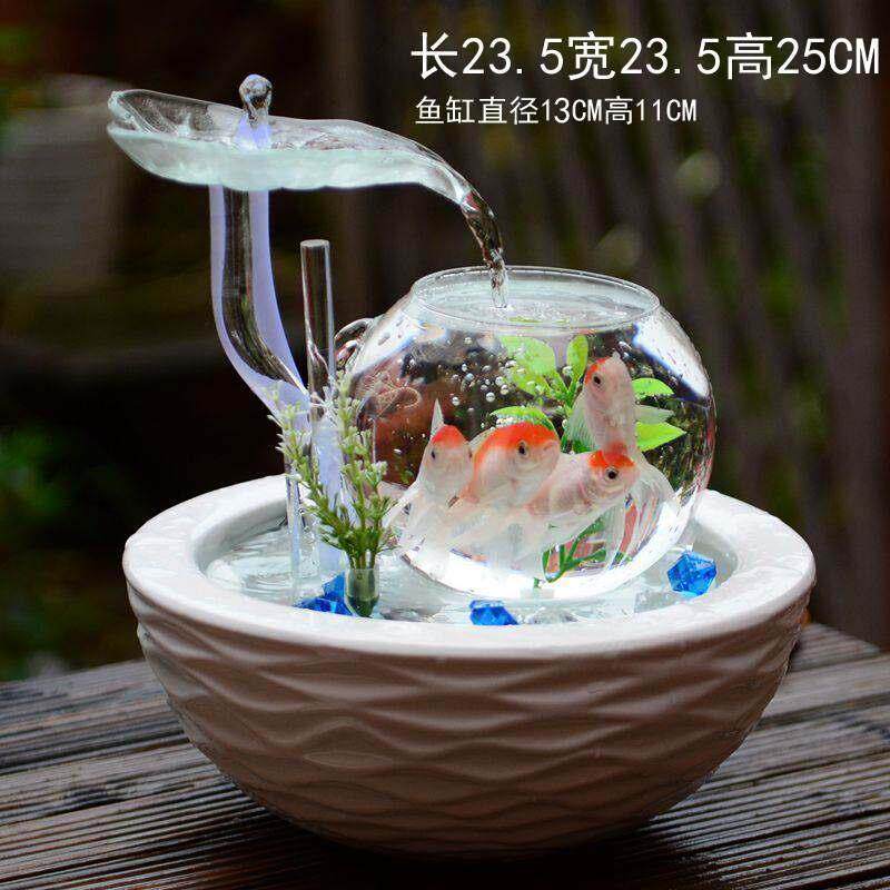 家居小型客厅鱼缸流水电视柜摆件陶瓷喷泉桌面加湿器创意生日礼物