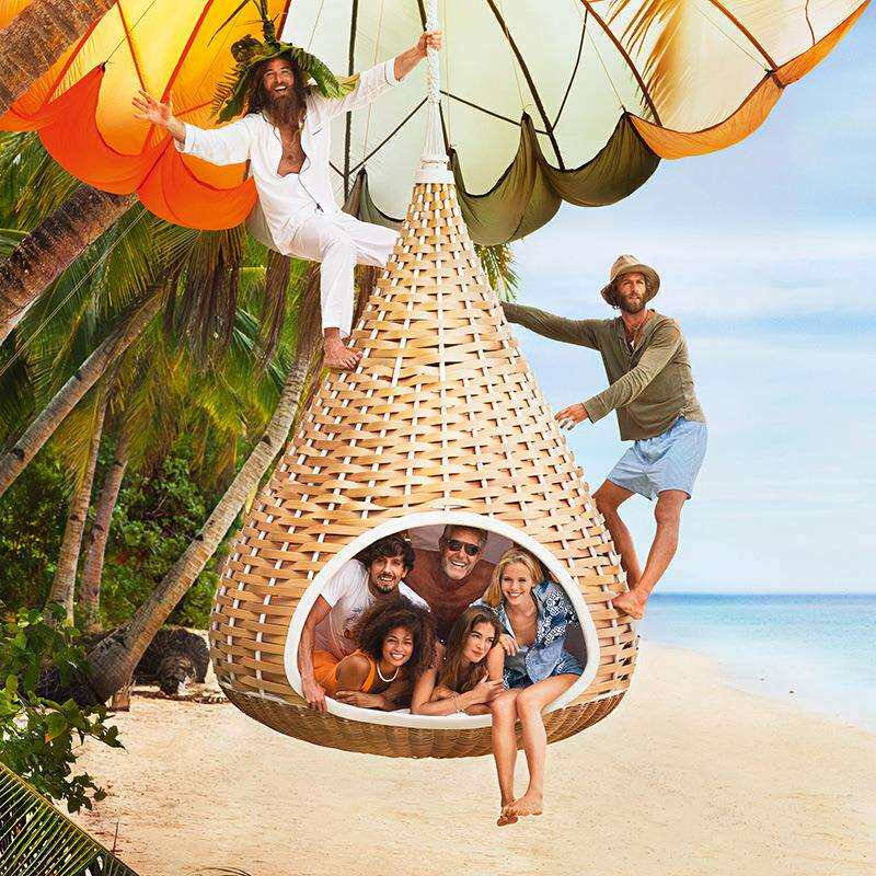 沃登 户外藤编吊椅 秋千田园风落地吊篮藤椅浪漫海边庭院休闲吊床