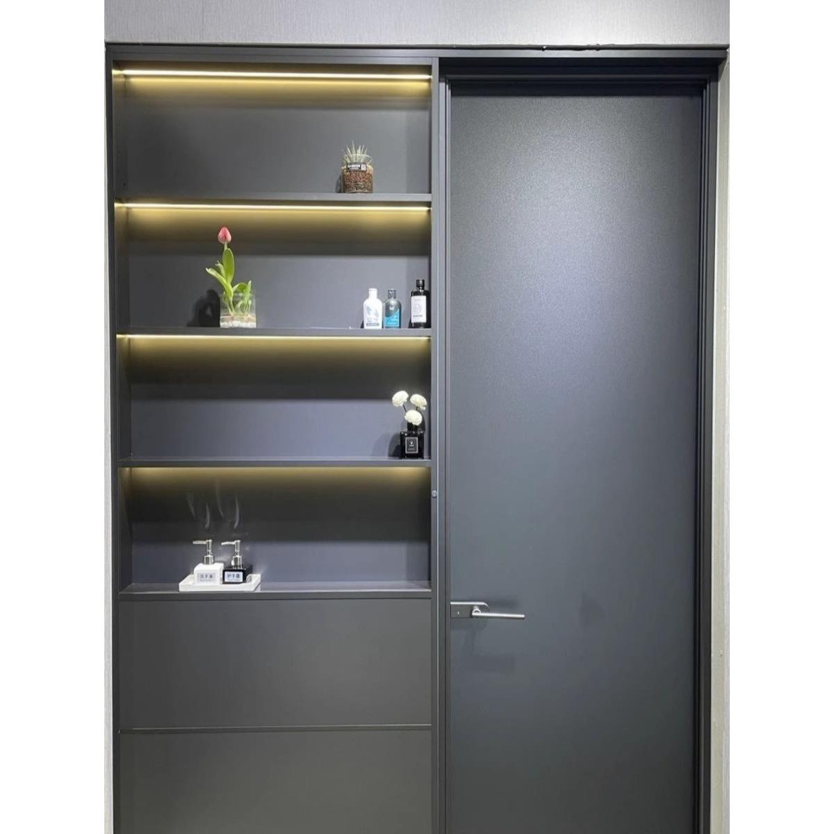 定制卫生间玻璃门连柜铝合金浴室干湿分离极窄平开推拉隔断双面柜