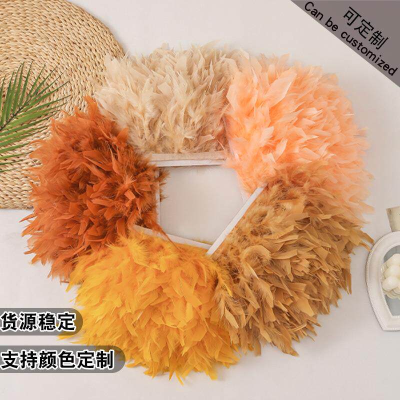 现货火片布边10-15CM火鸡毛布带服装服饰辅料DIY饰品配件装饰羽毛