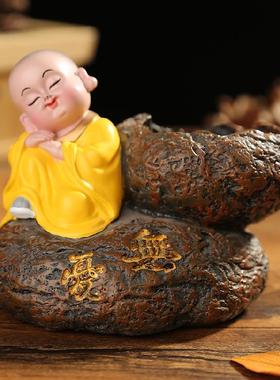 正品创公意小和尚花器摆件可爱意公仔家居饰办室装书房禅摆设送朋