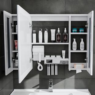 智能浴室镜柜挂墙式带实木背光灯防雾卫生间镜子置收纳柜美妆架定