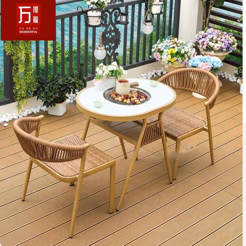 阳台藤椅三件套炉煮茶露台小型烧烤餐椅椅碳烤休闲围户F-016外桌