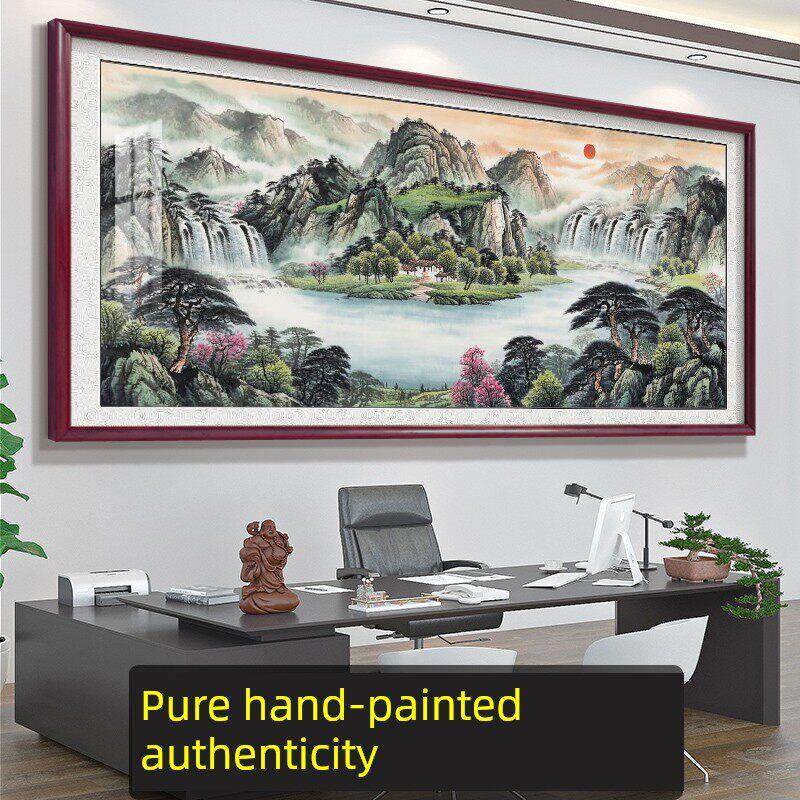 纯手绘山水画办公室国画字画客厅沙发背景墙挂画靠山图壁画高级感