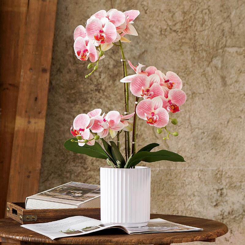 高档PU蝴蝶兰仿真花客厅盆栽假花餐桌装饰花艺摆件塑料花插花摆设