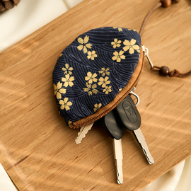 布艺小巧创意汽车钥匙包，保护套钥匙扣钥匙包通用女士抽拉式收纳包