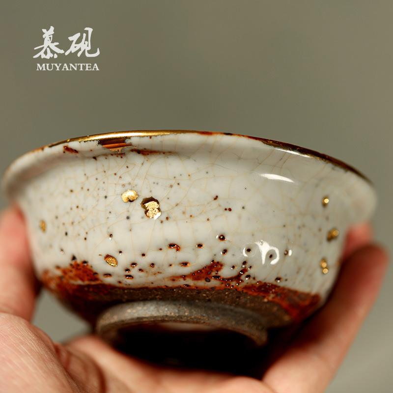 慕砚柴烧小乔盖碗茶杯高越手作志野烧茶具泡茶碗陶瓷创意三才盖杯